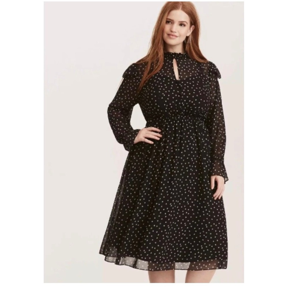 Torrid Star Print Midi Dress 0 US L Black Ruffle Celestial Whimsigoth Victorian